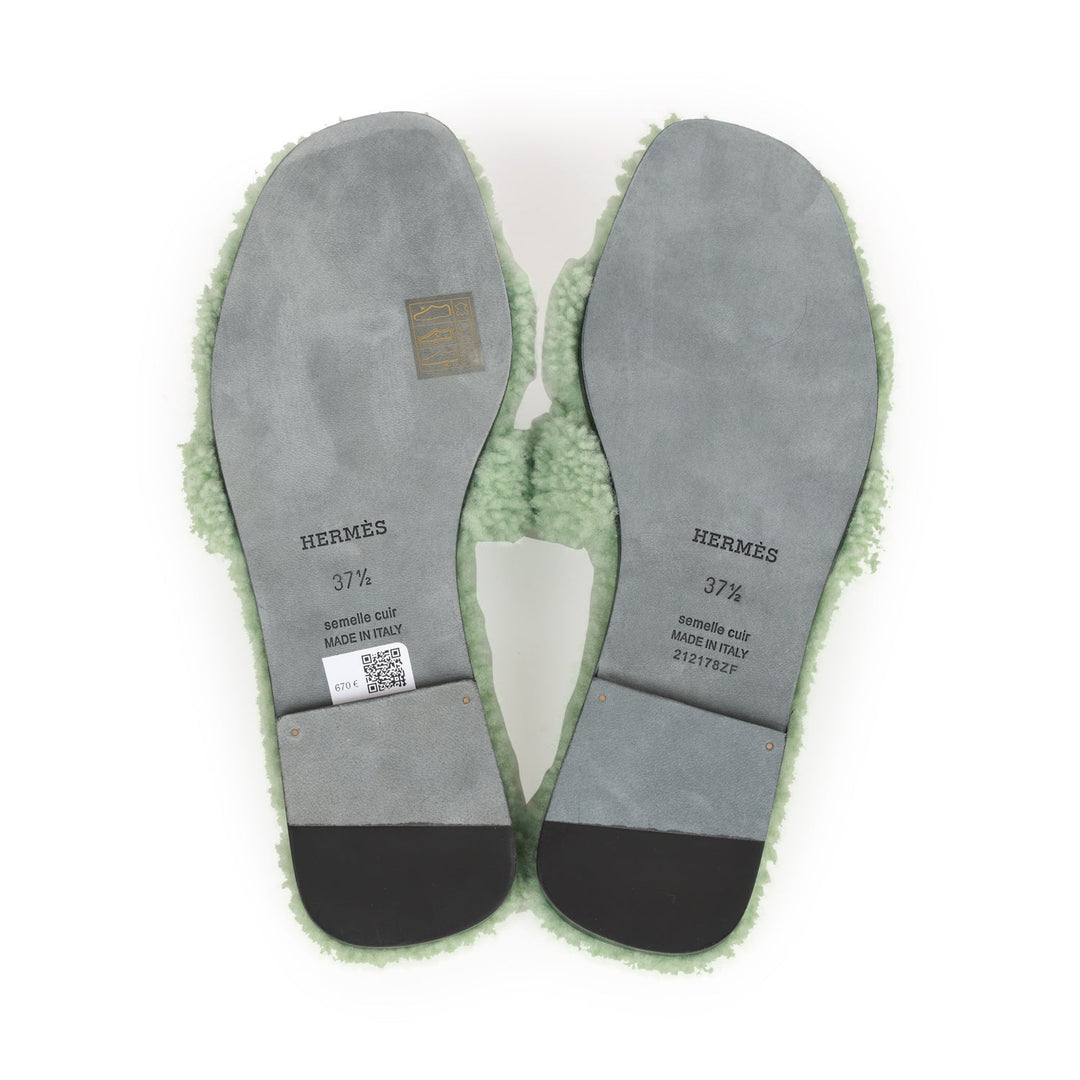 Top quality Hermes Oran Sandals Vert D'eau Woolskin 37.5
