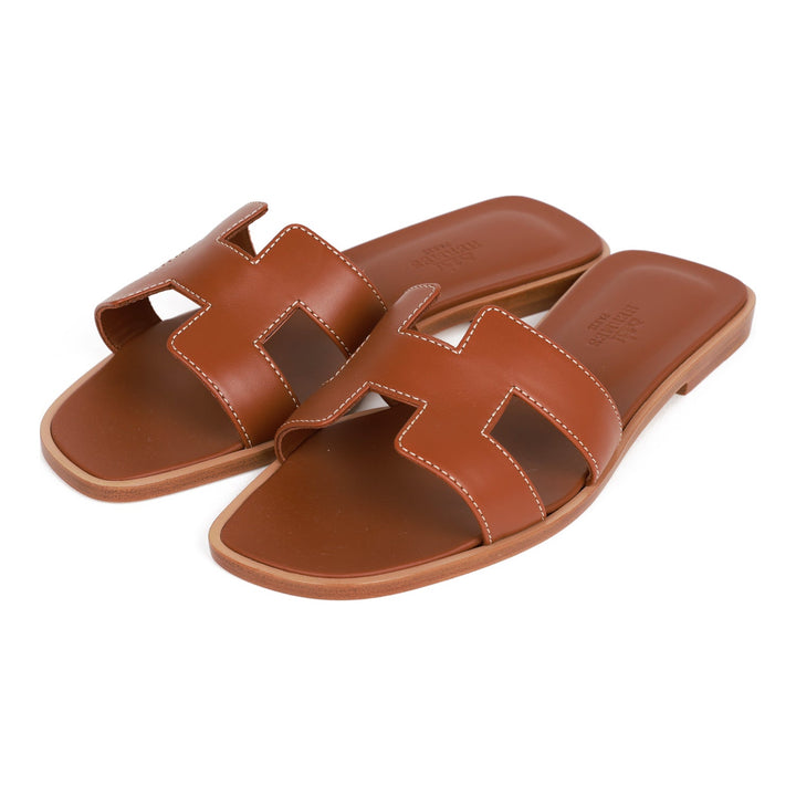 Top quality Hermes Oran Sandals Gold Box Calfskin 36