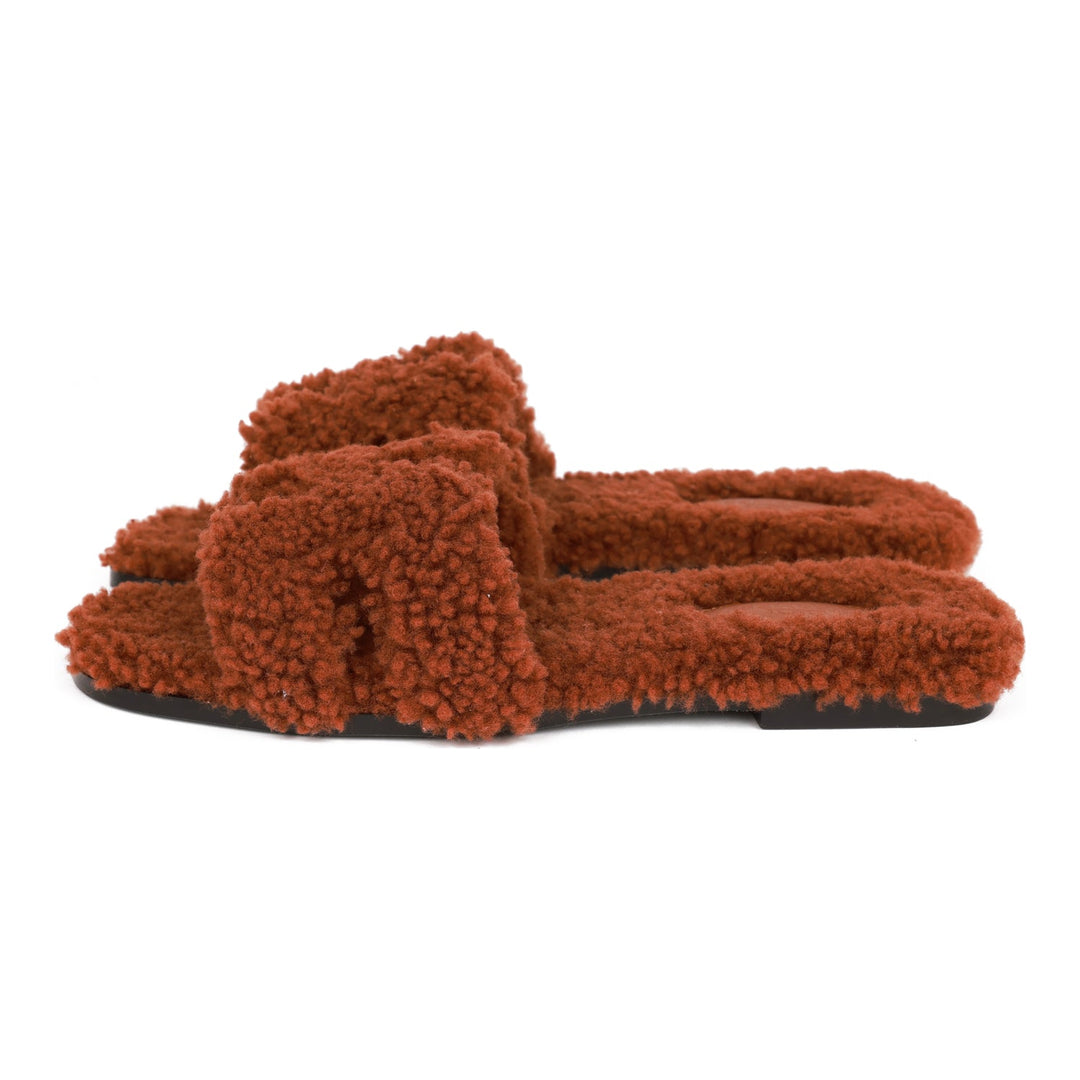 Top quality Hermes Oran Sandals Cognac Woolskin 38