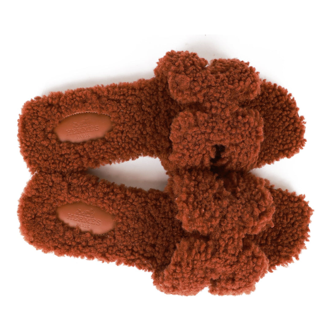 Top quality Hermes Oran Sandals Cognac Woolskin 38