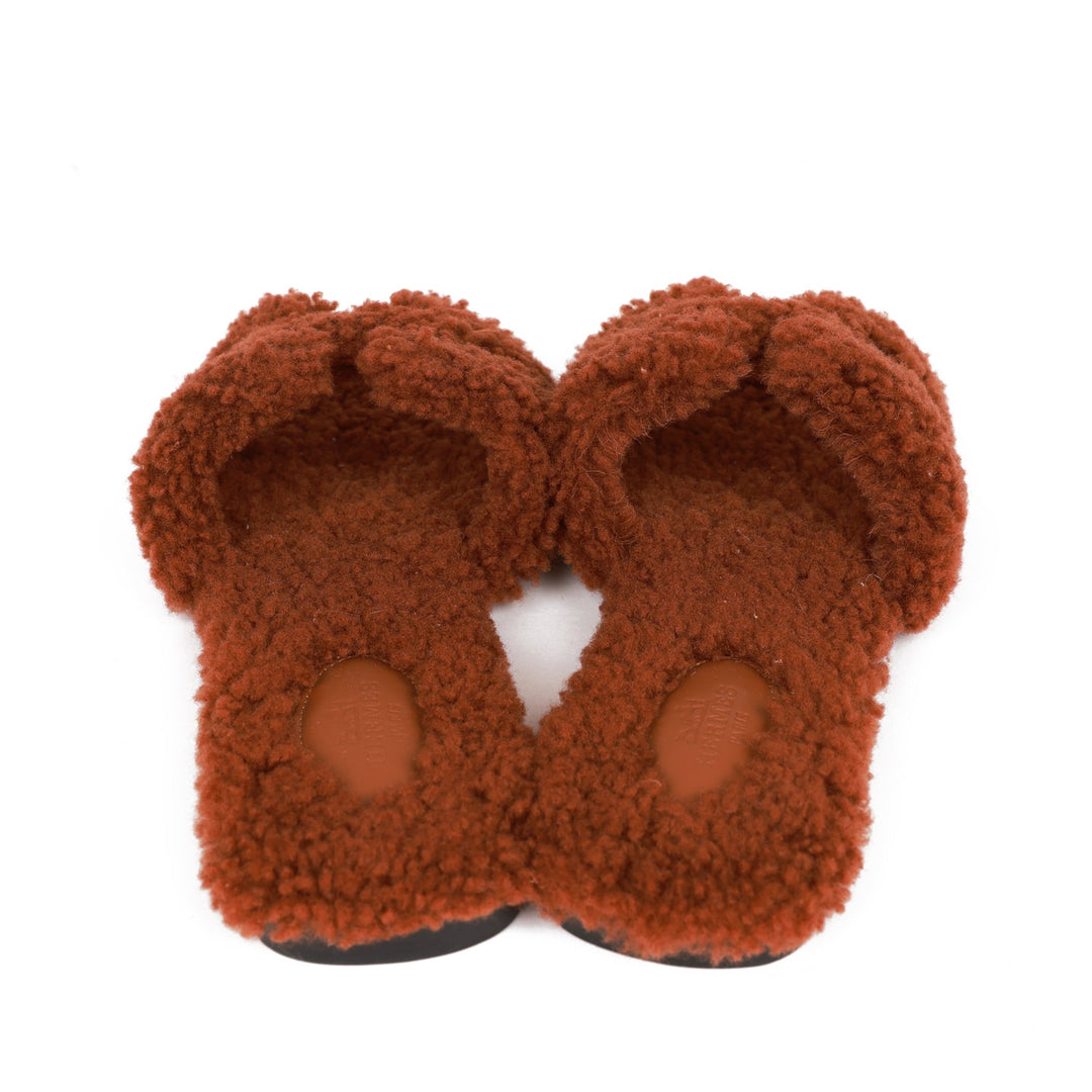 Top quality Hermes Oran Sandals Cognac Woolskin 38