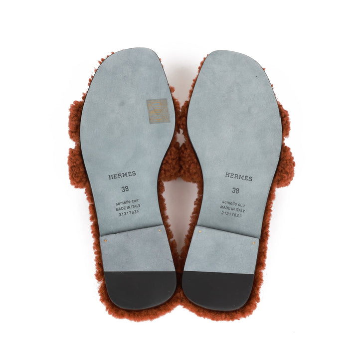 Top quality Hermes Oran Sandals Cognac Woolskin 38