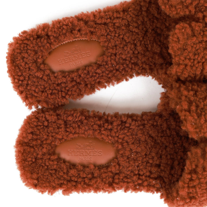 Top quality Hermes Oran Sandals Cognac Woolskin 38