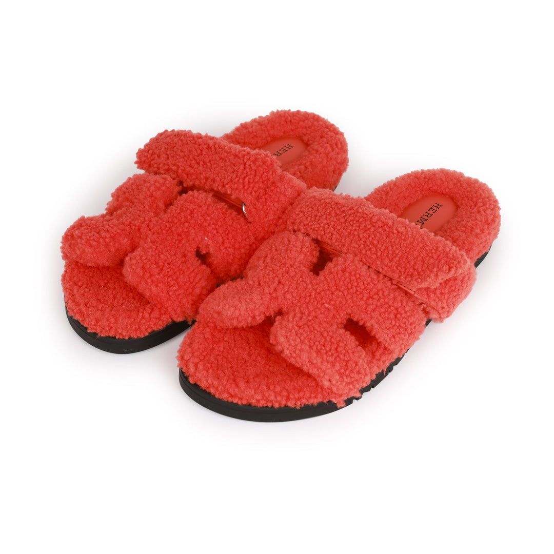 Top quality Hermes Chypre Techno Sandals Orange Woolskin 38