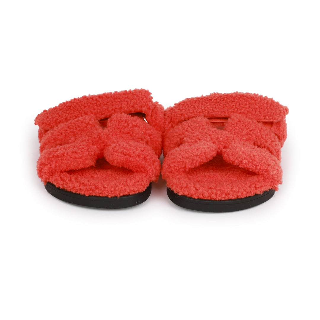 Top quality Hermes Chypre Techno Sandals Orange Woolskin 38