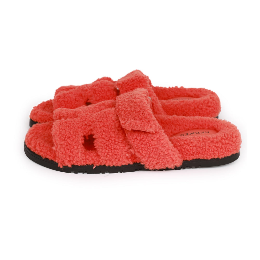 Top quality Hermes Chypre Techno Sandals Orange Woolskin