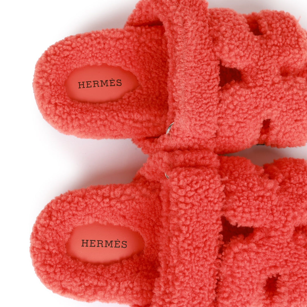 Top quality Hermes Chypre Techno Sandals Orange Woolskin 38