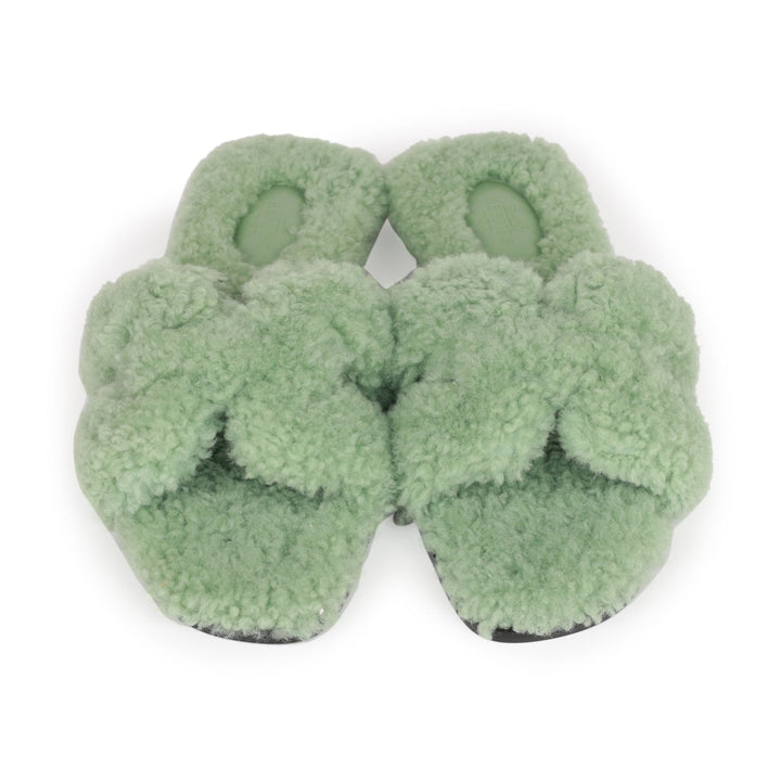 Top quality Hermes Oran Sandals Vert D'eau Woolskin 37