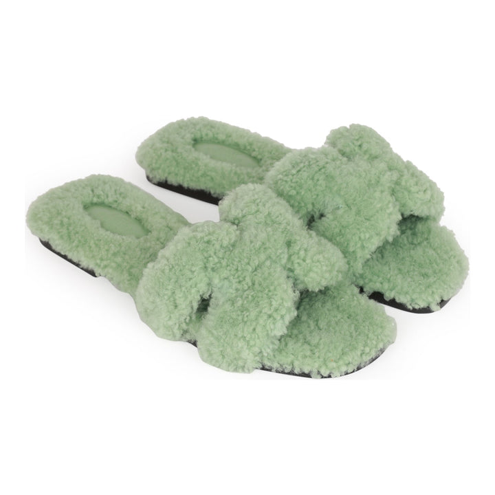 Top quality Hermes Oran Sandals Vert D'eau Woolskin 37