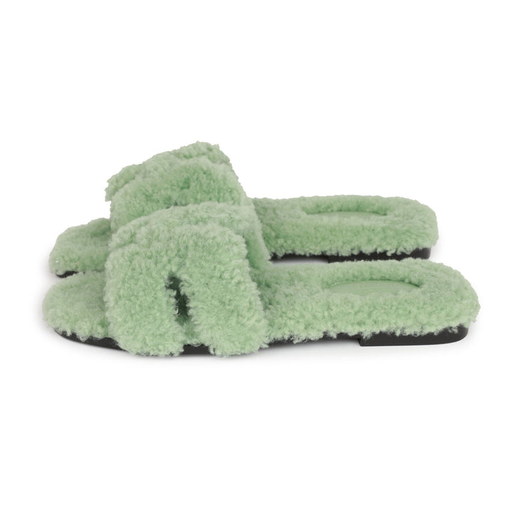 Top quality Hermes Oran Sandals Vert D'eau Woolskin 37