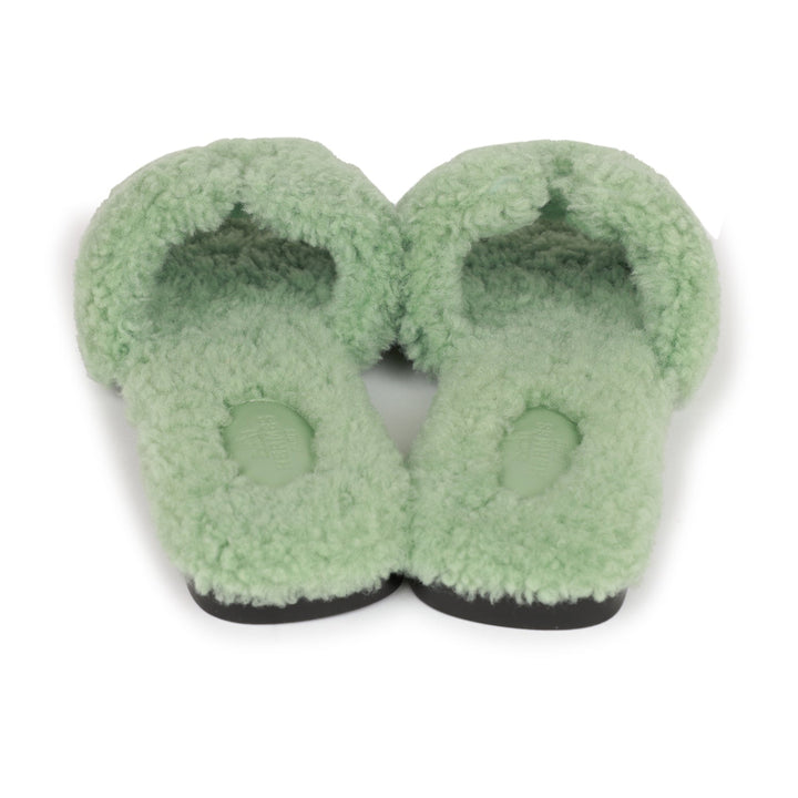 Top quality Hermes Oran Sandals Vert D'eau Woolskin 37