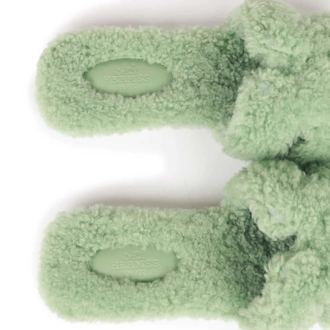 Top quality Hermes Oran Sandals Vert D'eau Woolskin 37