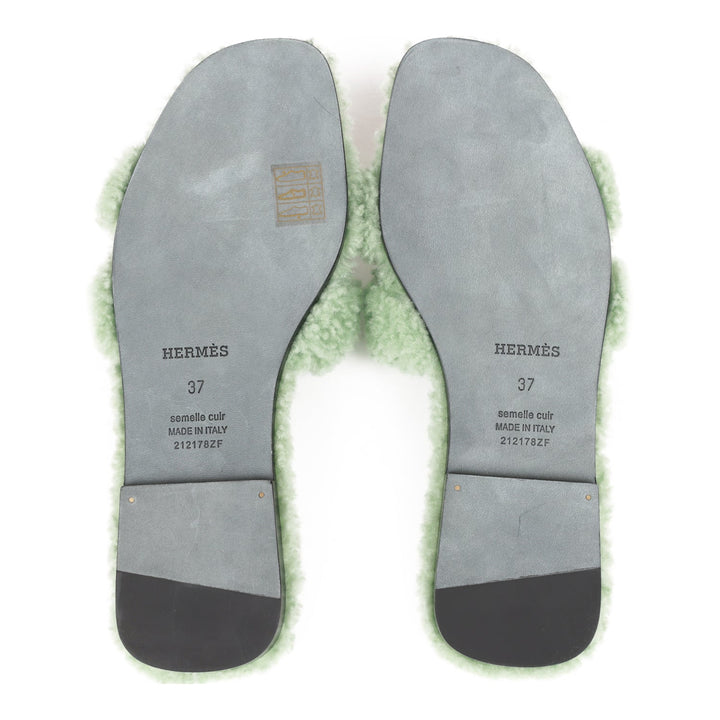 Top quality Hermes Oran Sandals Vert D'eau Woolskin 37