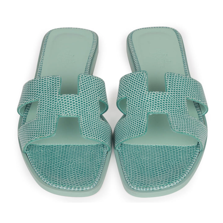 Top quality Hermes Oran Sandals Vert Embrun Lizard 37