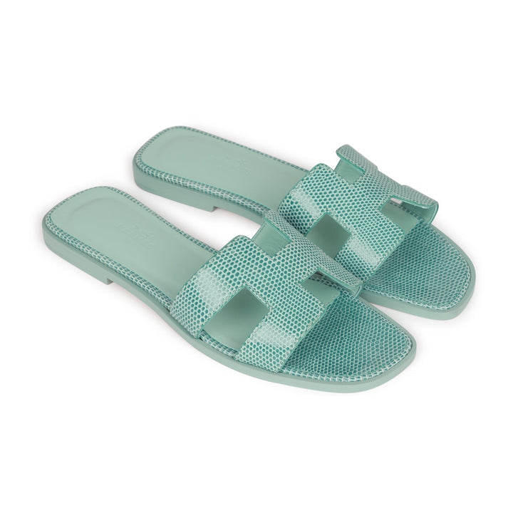 Top quality Hermes Oran Sandals Vert Embrun Lizard 37