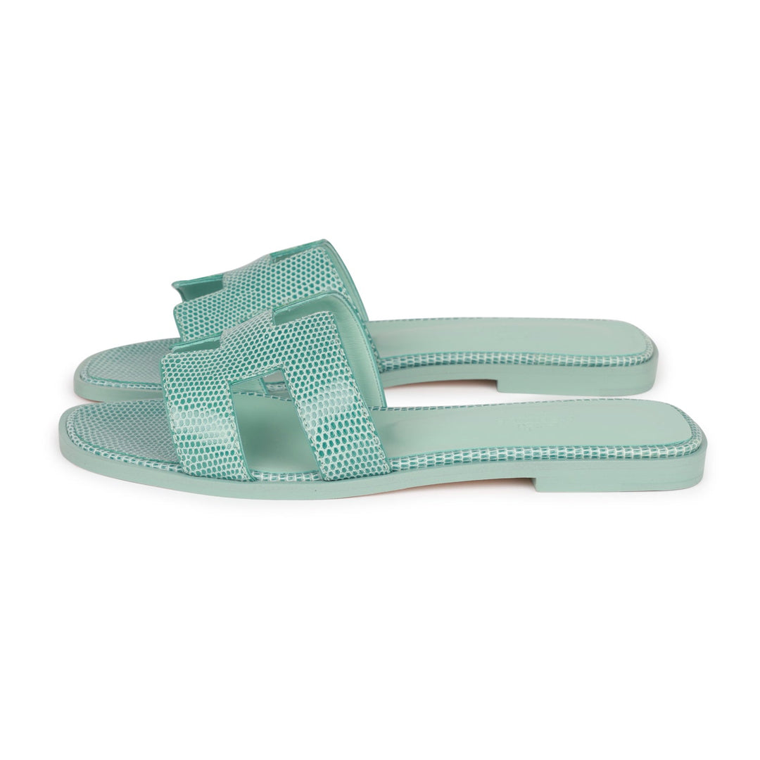 Top quality Hermes Oran Sandals Vert Embrun Lizard 37