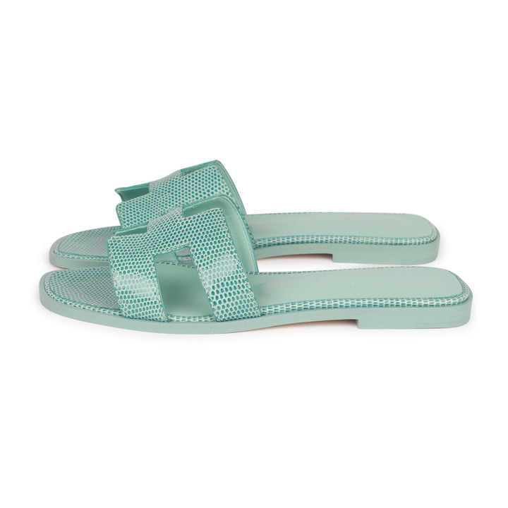 Top quality Hermes Oran Sandals Vert Embrun Lizard 37