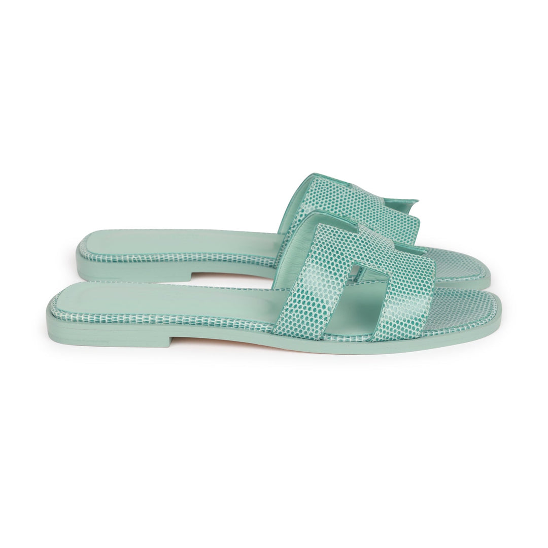Top quality Hermes Oran Sandals Vert Embrun Lizard 37