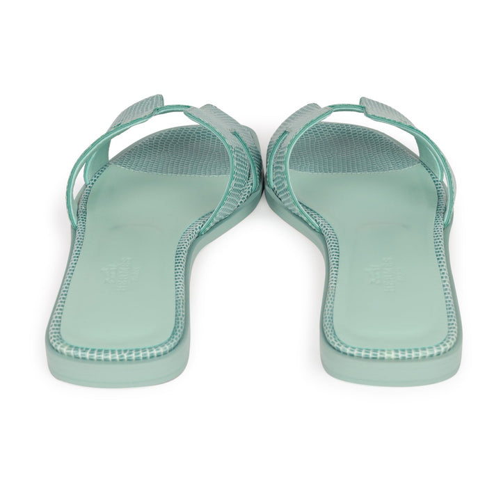 Top quality Hermes Oran Sandals Vert Embrun Lizard 37