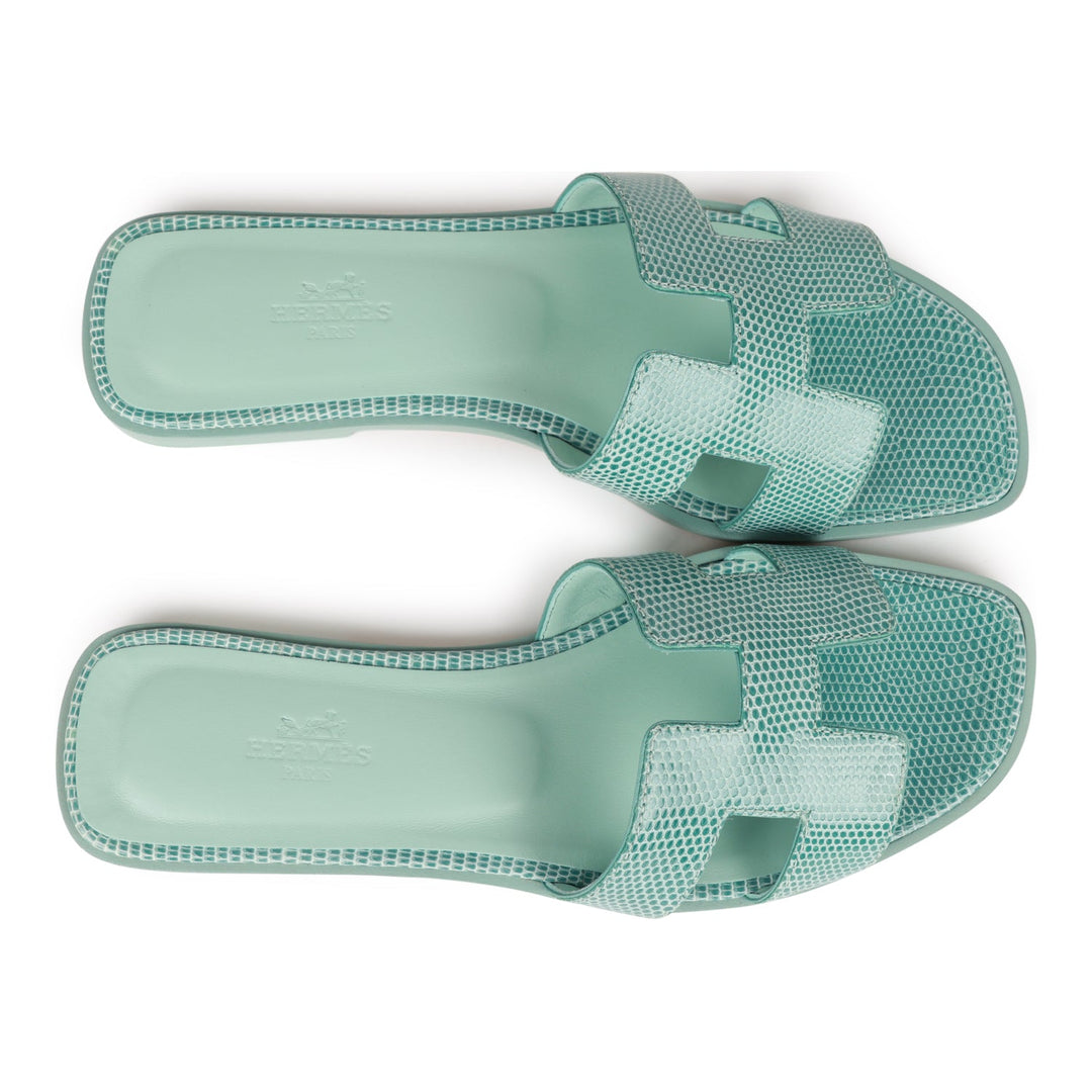 Top quality Hermes Oran Sandals Vert Embrun Lizard 37