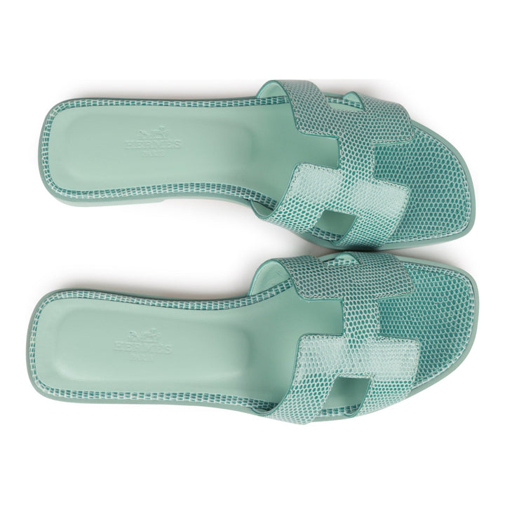 Top quality Hermes Oran Sandals Vert Embrun Lizard 37
