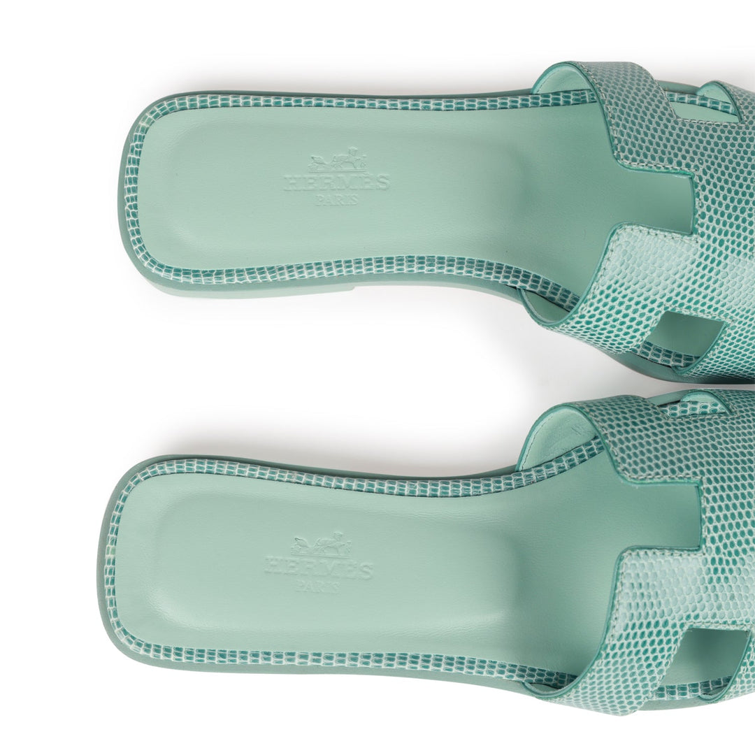Top quality Hermes Oran Sandals Vert Embrun Lizard 37