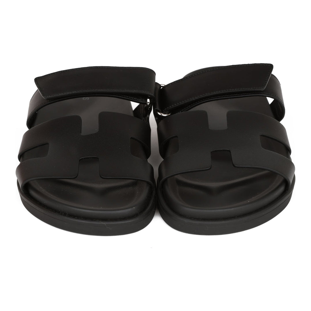 Top quality Hermes Chypre Sandals Black Calfskin 38