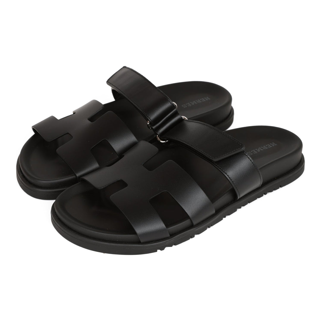 Top quality Hermes Chypre Sandals Black Calfskin 38