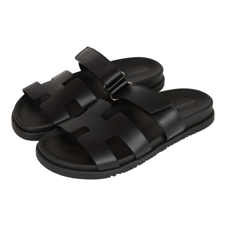 Top quality Hermes Chypre Sandals Black Calfskin 38