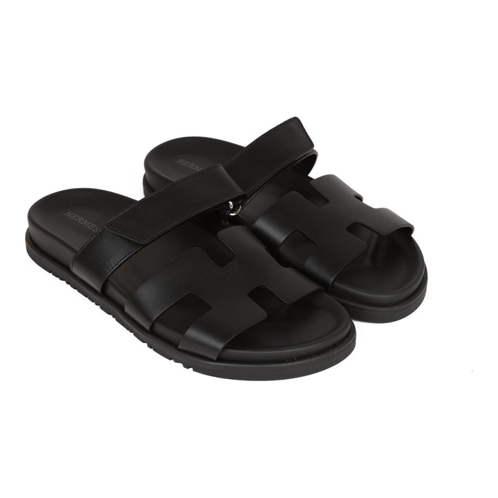 Top quality Hermes Chypre Sandals Black Calfskin 38
