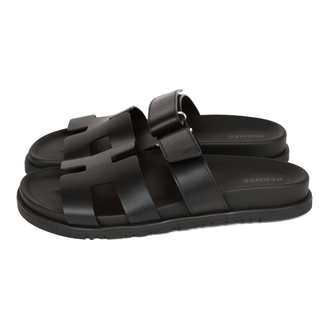 Top quality Hermes Chypre Sandals Black Calfskin 38