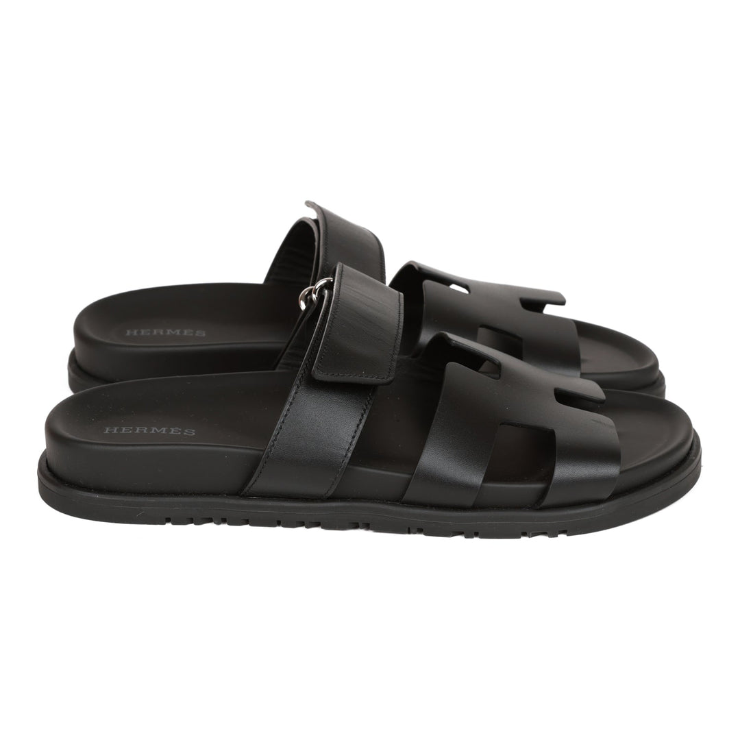Top quality Hermes Chypre Sandals Black Calfskin 38