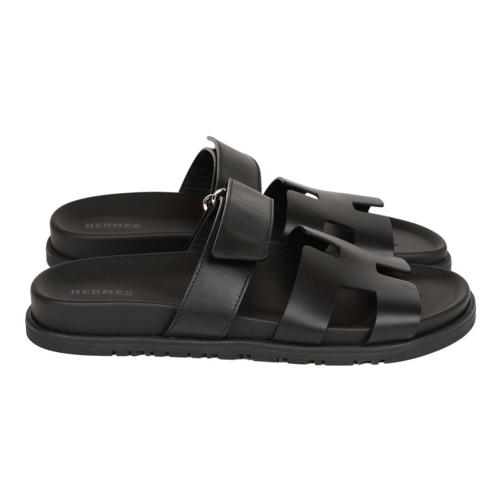 Top quality Hermes Chypre Sandals Black Calfskin 38