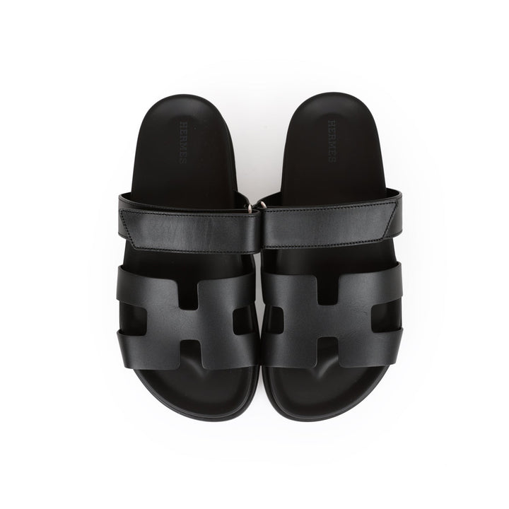 Top quality Hermes Chypre Sandals Black Calfskin 38