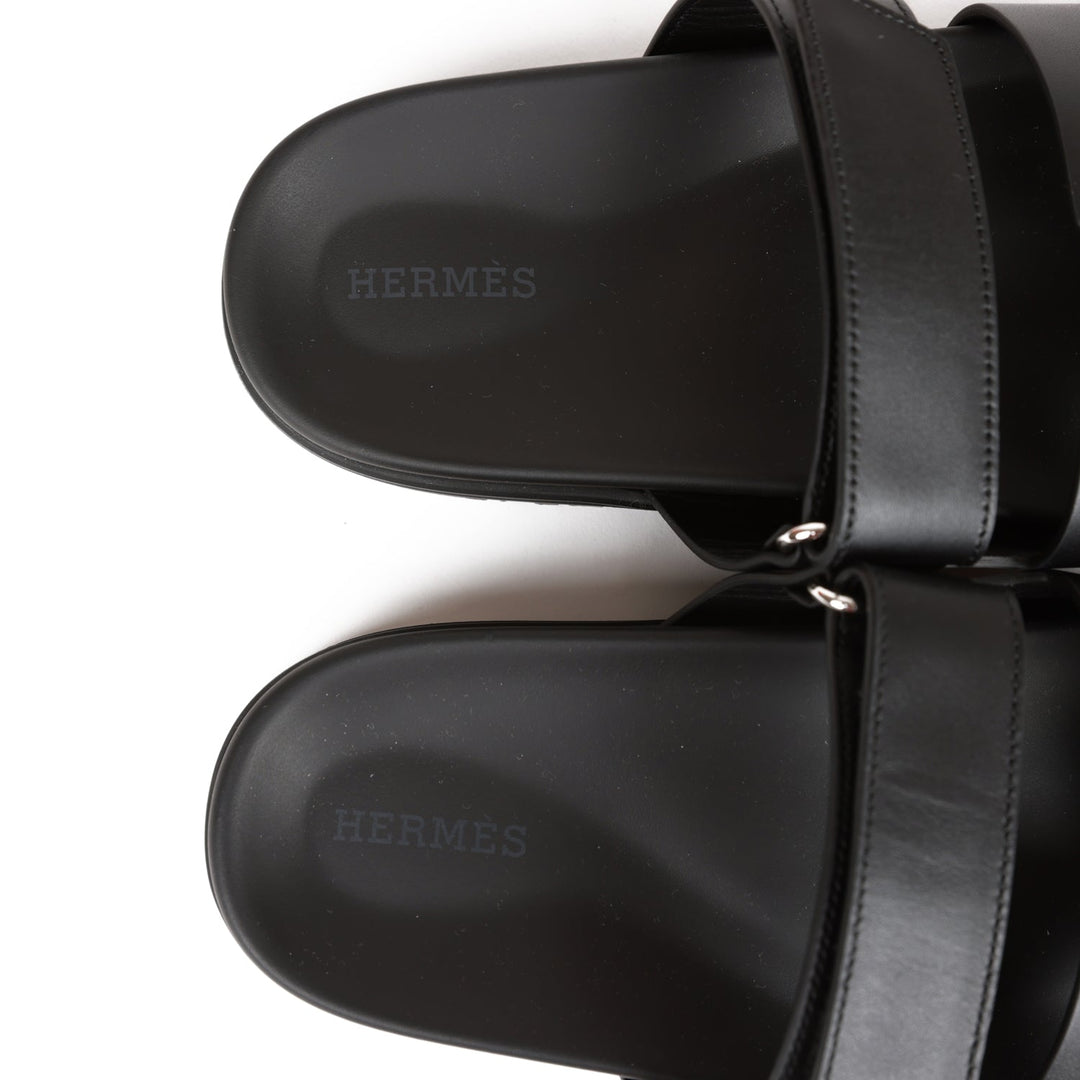 Top quality Hermes Chypre Sandals Black Calfskin 38