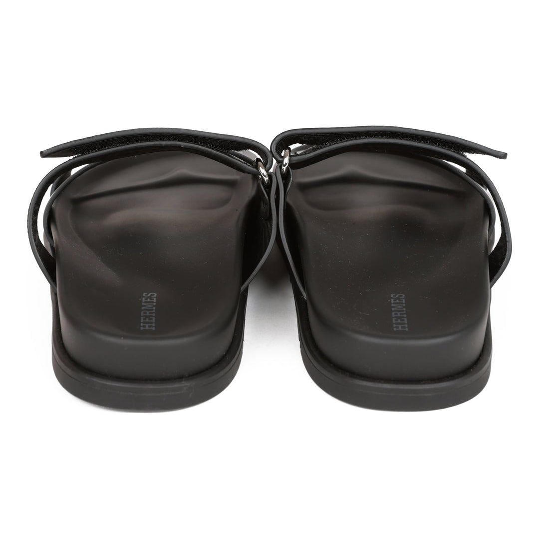 Top quality Hermes Chypre Sandals Black Calfskin 38
