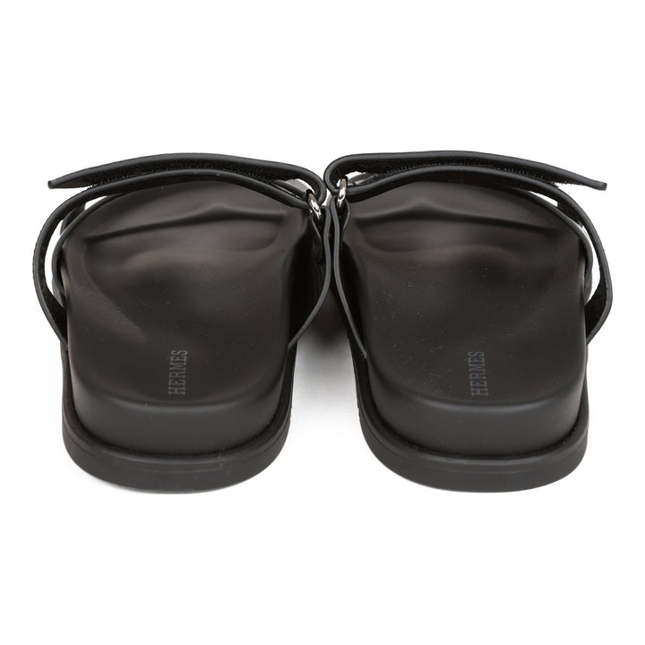 Top quality Hermes Chypre Sandals Black Calfskin 38