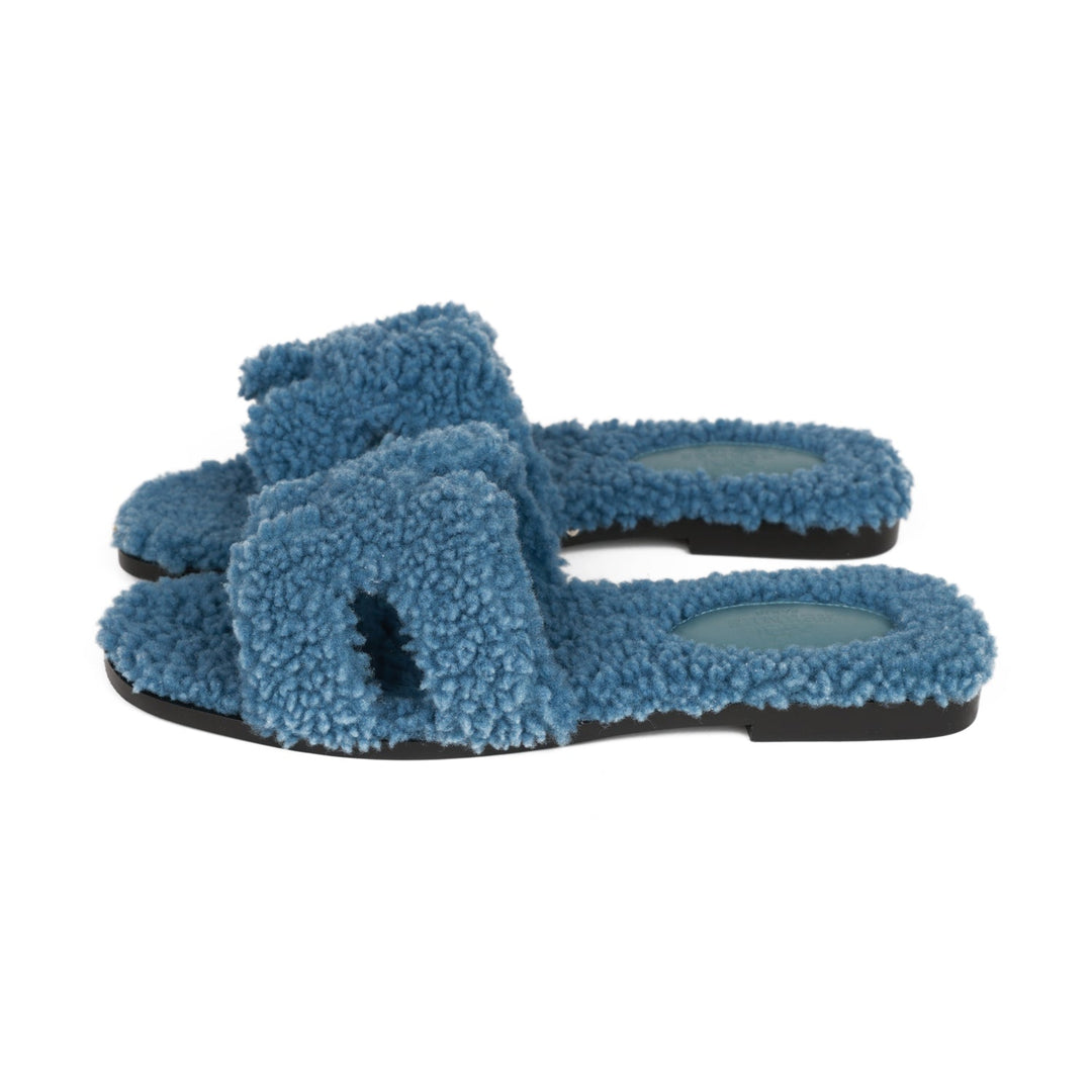 Top quality Hermes Oran Sandals Bleu Woolskin 36.5