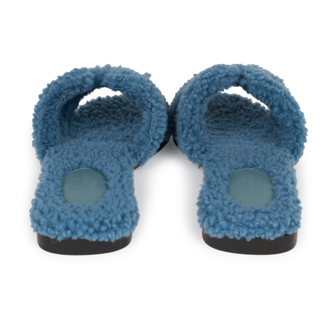 Top quality Hermes Oran Sandals Bleu Woolskin 36.5