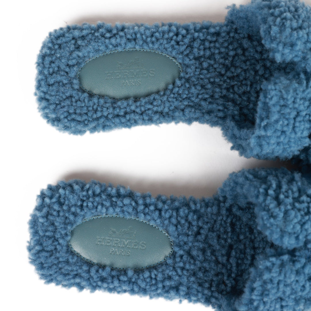 Top quality Hermes Oran Sandals Bleu Woolskin 36.5