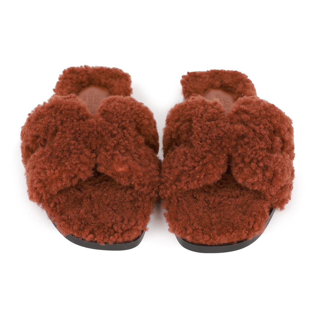 Top quality Hermes Oran Sandals Cognac Woolskin 36