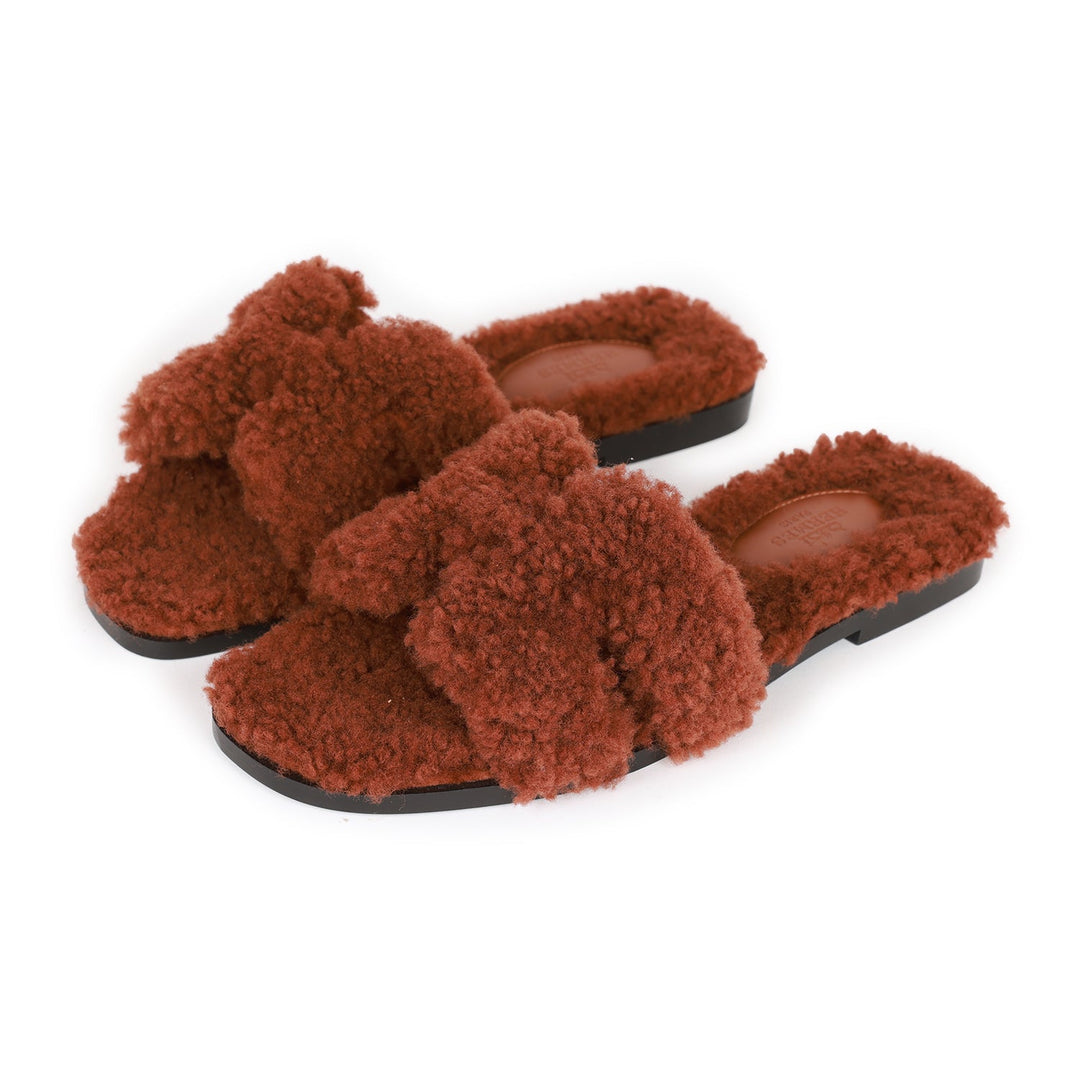 Top quality Hermes Oran Sandals Cognac Woolskin 36