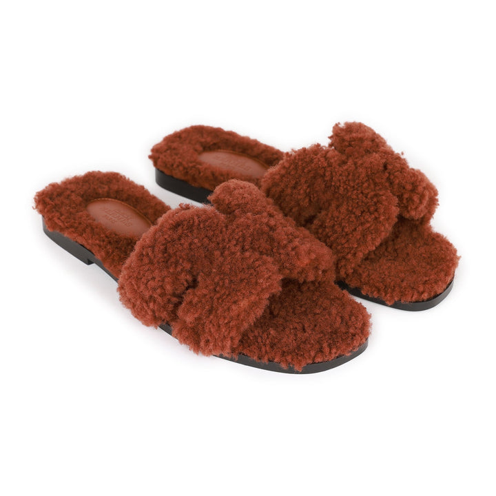Top quality Hermes Oran Sandals Cognac Woolskin 36