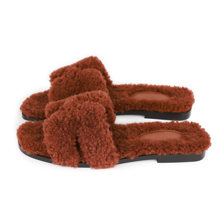 Top quality Hermes Oran Sandals Cognac Woolskin 36