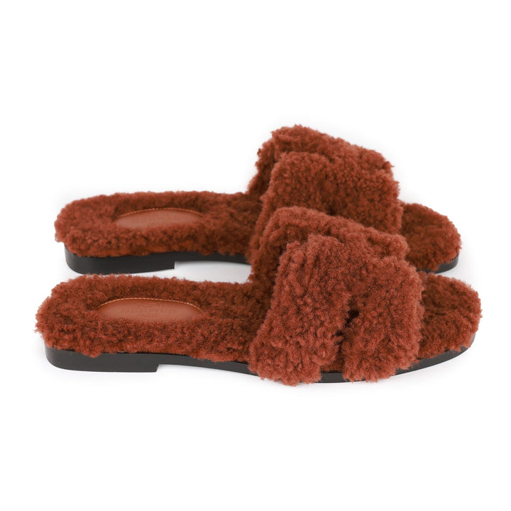 Top quality Hermes Oran Sandals Cognac Woolskin 36
