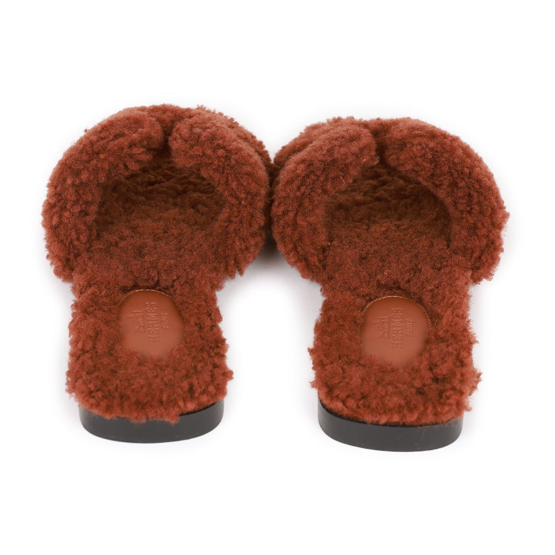 Top quality Hermes Oran Sandals Cognac Woolskin 36