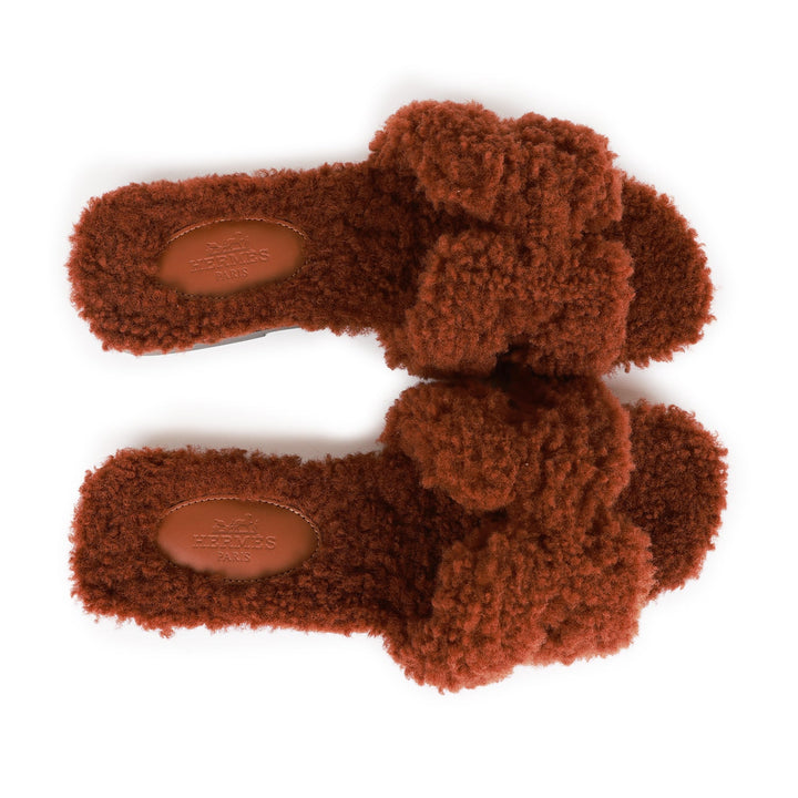 Top quality Hermes Oran Sandals Cognac Woolskin 36