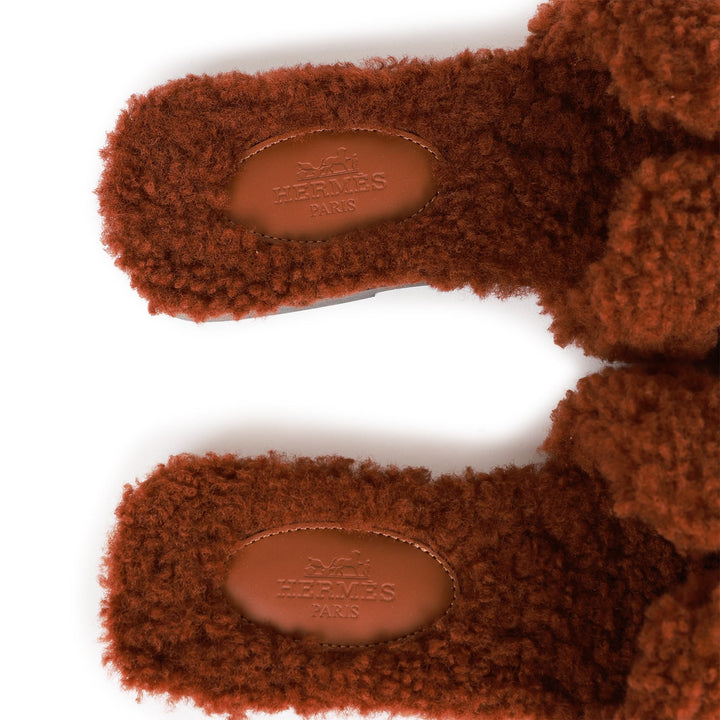 Top quality Hermes Oran Sandals Cognac Woolskin 36