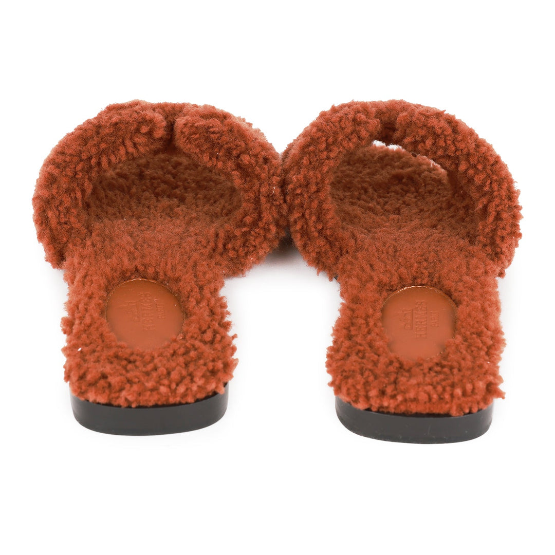 Top quality Hermes Oran Sandals Cognac Woolskin 36.5