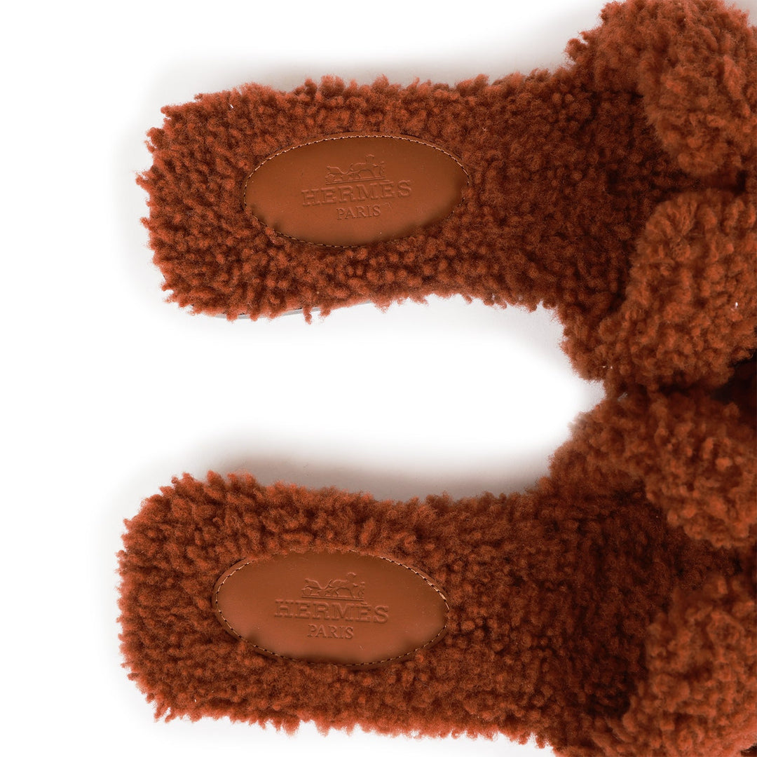 Top quality Hermes Oran Sandals Cognac Woolskin 36.5